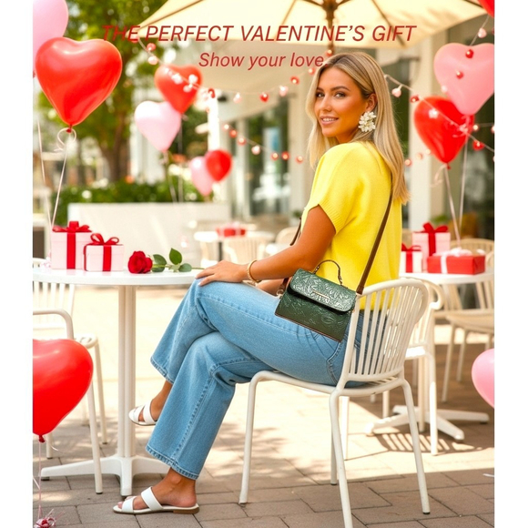 Unbranded Handbags - Dark Forest Green Sunflower Embossed Tooled Artisan LEATHER Crossbody Bag Purse